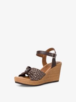 Tamaris Sandale A Talon En Cuir - Marron | Des Sandales