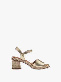 Tamaris Sandale A Talon En Cuir - Or | Des Sandales