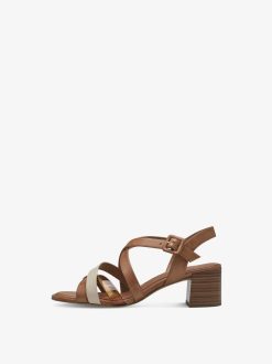 Tamaris Sandale A Talon En Cuir - Marron | Des Sandales