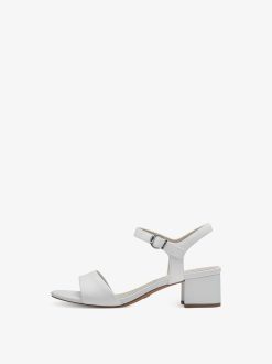 Tamaris Sandale A Talon En Cuir - Blanc | Des Sandales