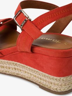 Tamaris Sandale A Talon En Cuir - Orange | Des Sandales