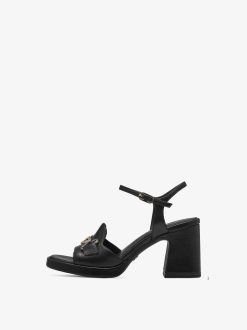 Tamaris Sandale A Talon En Cuir - Noir | Des Sandales