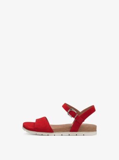 Tamaris Sandale En Cuir - Rouge | Des Sandales