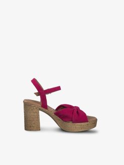 Tamaris Sandale A Talon En Cuir - Rose | Des Sandales