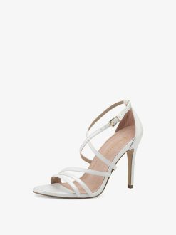 Tamaris Sandale A Talon En Cuir - Blanc | Des Sandales