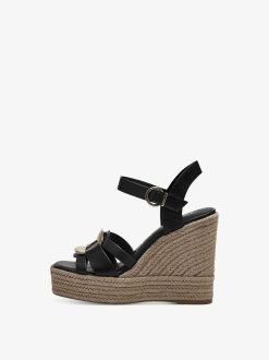 Tamaris Sandale A Talon En Cuir - Noir | Des Sandales