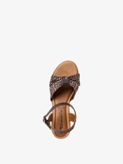 Tamaris Sandale A Talon En Cuir - Marron | Des Sandales