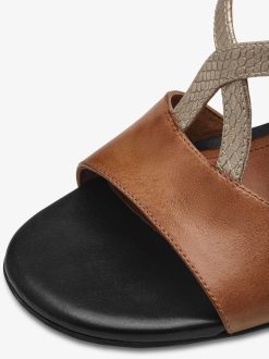 Tamaris Sandale A Talon En Cuir - Marron | Des Sandales