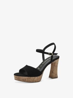 Tamaris Sandale A Talon En Cuir - Noir | Des Sandales