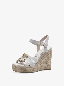 Tamaris Sandale A Talon En Cuir - Blanc | Des Sandales