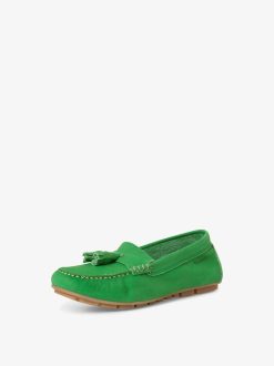 Tamaris Mocassin En Cuir - Vert | Chaussures Basses Et Pantoufles