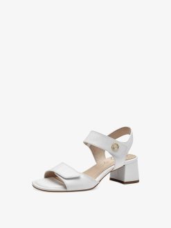 Tamaris Sandale A Talon En Cuir - Blanc | Des Sandales