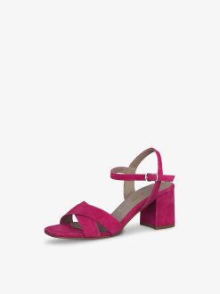 Tamaris Sandale A Talon En Cuir - Rose | Des Sandales