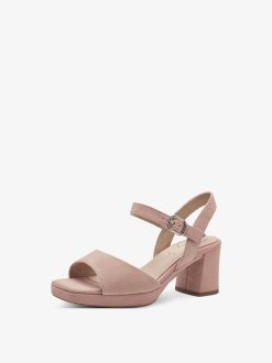 Tamaris Sandale A Talon En Cuir - Rose | Des Sandales