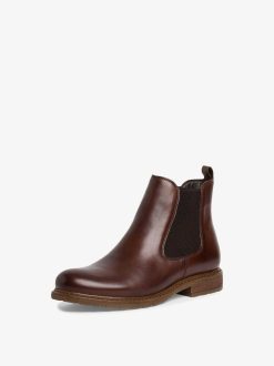 Tamaris Bottine Chelsea En Cuir - Marron | Bottines