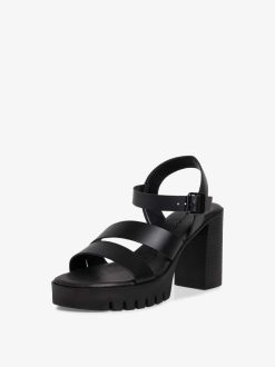 Tamaris Sandale A Talon En Cuir - Noir | Des Sandales