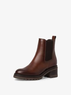 Tamaris Bottine Chelsea En Cuir - Marron | Bottines