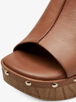 Tamaris Sandale A Talon En Cuir - Marron | Des Sandales