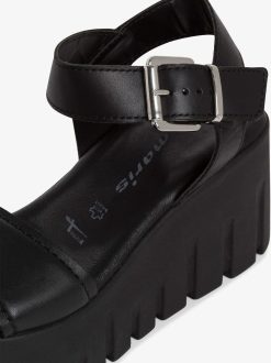 Tamaris Sandale A Talon En Cuir - Noir | Des Sandales