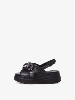 Tamaris Sandale A Talon En Cuir - Noir | Des Sandales