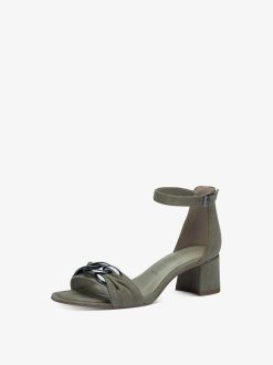 Tamaris Sandale A Talon En Cuir - Vert | Des Sandales