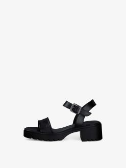 Tamaris Sandale A Talon En Cuir - Noir | Des Sandales