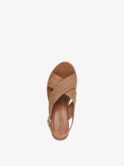 Tamaris Sandale A Talon En Cuir - Marron | Des Sandales