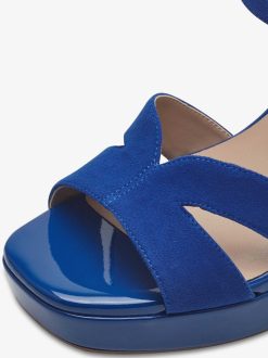 Tamaris Sandale A Talon En Cuir - Bleu | Des Sandales