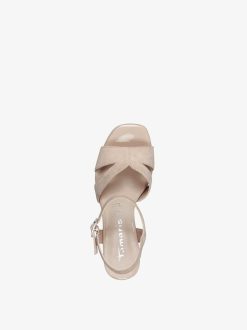 Tamaris Sandale A Talon En Cuir - Beige | Des Sandales