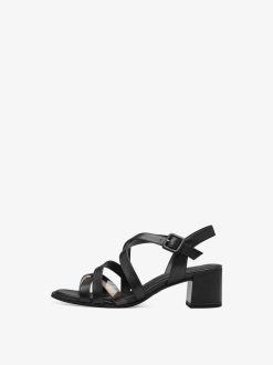 Tamaris Sandale A Talon En Cuir - Noir | Des Sandales