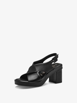 Tamaris Sandale A Talon En Cuir - Noir | Des Sandales