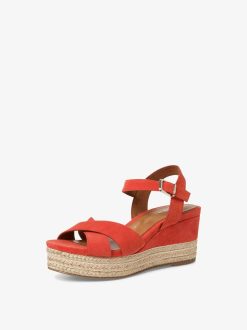 Tamaris Sandale A Talon En Cuir - Orange | Des Sandales