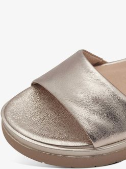 Tamaris Sandale A Talon En Cuir - Or | Des Sandales