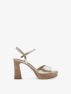 Tamaris Sandale A Talon En Cuir - Or | Des Sandales