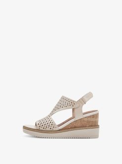 Tamaris Sandale A Talon En Cuir - Beige | Des Sandales