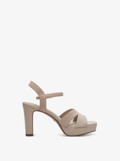 Tamaris Sandale A Talon En Cuir - Beige | Des Sandales