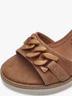 Tamaris Sandale A Talon En Cuir - Marron | Des Sandales