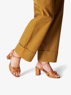 Tamaris Sandale A Talon En Cuir - Orange | Des Sandales