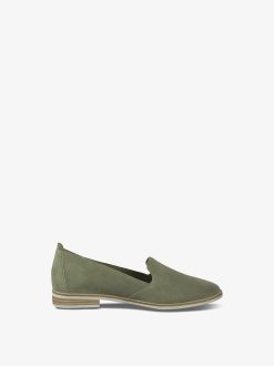 Tamaris Babouche En Cuir - Vert | Chaussures Basses Et Pantoufles