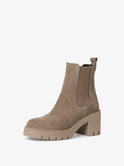 Tamaris Bottine Chelsea En Cuir - Beige | Bottines