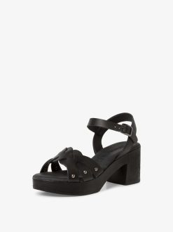 Tamaris Sandale A Talon En Cuir - Noir | Des Sandales