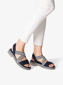 Tamaris Sandale En Cuir - Bleu | Des Sandales