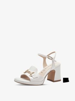 Tamaris Sandale A Talon En Cuir - Blanc | Des Sandales