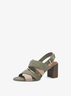 Tamaris Sandale A Talon En Cuir - Vert | Des Sandales