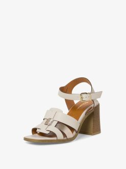 Tamaris Sandale A Talon En Cuir - Blanc | Des Sandales