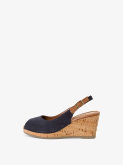 Tamaris Sandale A Talon En Cuir - Bleu | Des Sandales