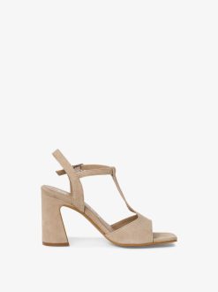 Tamaris Sandale A Talon En Cuir - Beige | Des Sandales