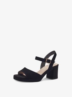 Tamaris Sandale A Talon En Cuir - Noir | Des Sandales