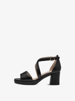 Tamaris Sandale A Talon En Cuir - Noir | Des Sandales