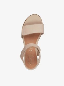 Tamaris Sandale A Talon En Cuir - Beige | Des Sandales